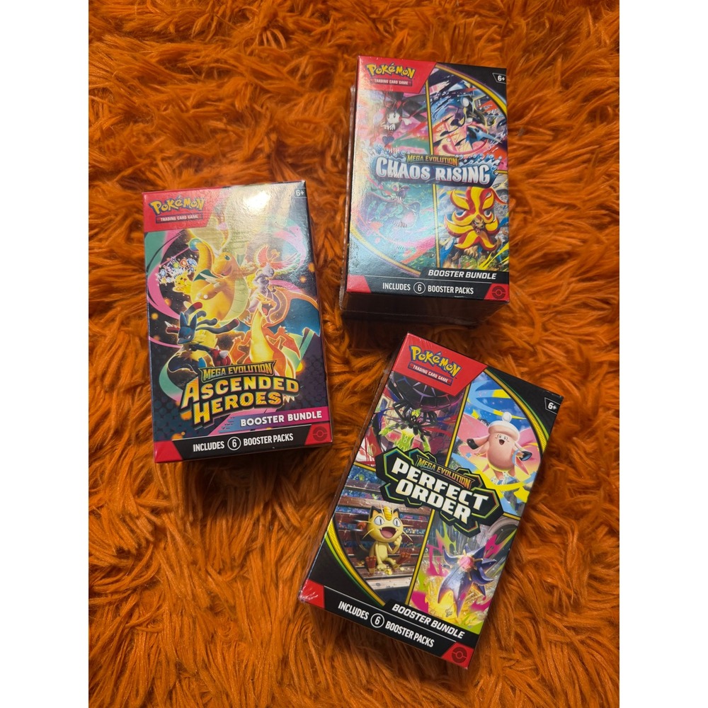 Pokemon TCG Mega Evolution Booster Bundle Lot Ascended Heroes Chaos Rising 3pk